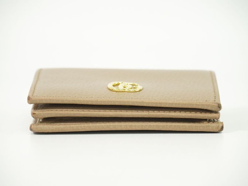 Authentic Gucci GG Marmont Fold Wallet Compact Wallet Leather Beige 456126