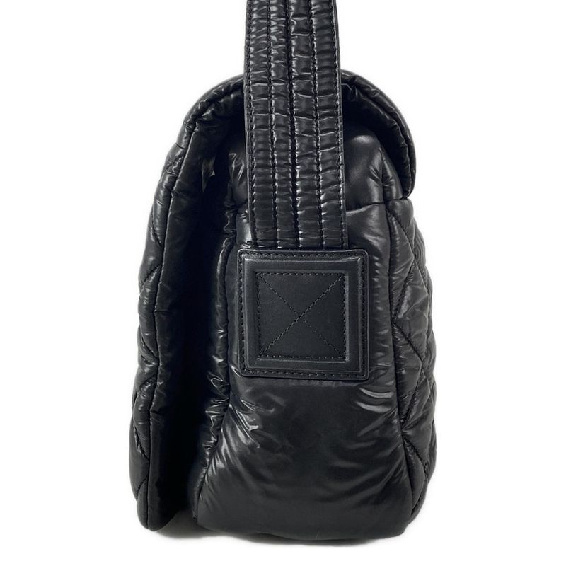 Chanel Shoulder Bag Coco Cocoon A48616 Black Silver Hardware Leather