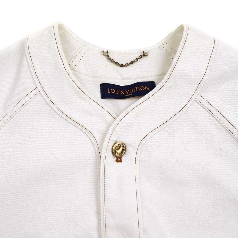 Louis Vuitton 22ss Monogram Embossed Baseball Shirt E53 Hms45w White S