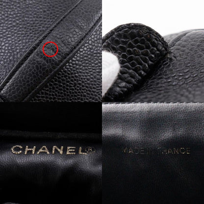 Chanel Vanity Coco Mark A01998 Caviar Skin Black Ladies Pouch