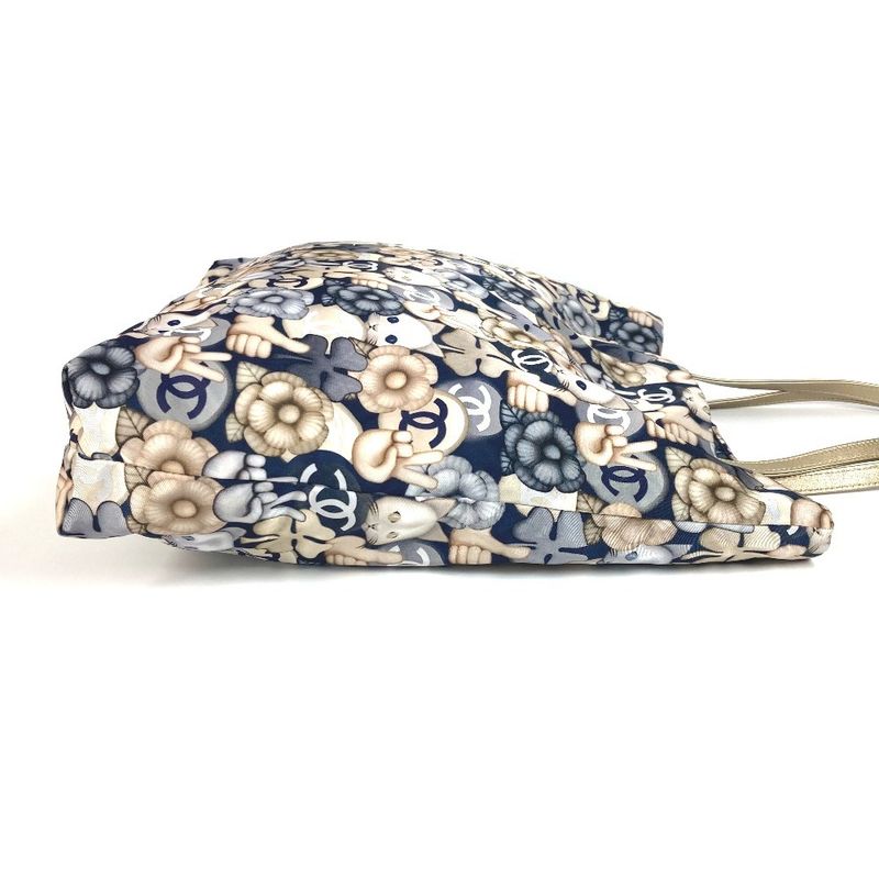 Chanel Shoulder Bag Cat Choupette Camellia Cat Leather / Nylon Blue