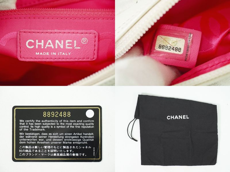 Authentic Chanel Coco Mark Cambon Line 2WAY Handbag Pouch Leather White Black