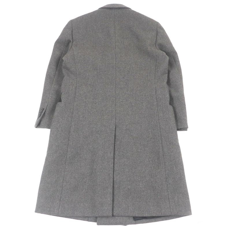 Hermes Super 100s Wool Partially Lamb Leather Double Breasted Chester Coat Gray