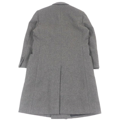 Hermes Super 100s Wool Partially Lamb Leather Double Breasted Chester Coat Gray