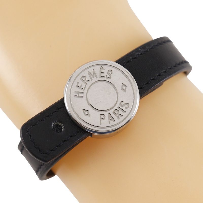 Hermes Serie Looping Leather Black/orange □I Ladies 15.1g Bracelet