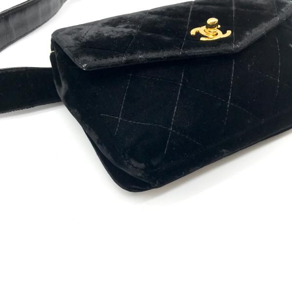 Chanel CC Logo Velour Quilted Waist Pouch Black