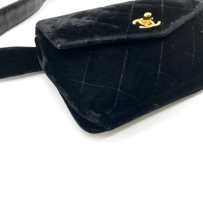 Chanel CC Logo Velour Quilted Waist Pouch Black