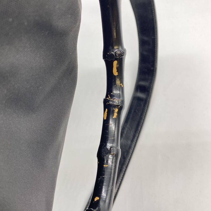 Gucci Old Gucci 001-1577 Bamboo 2WAY Shoulder Bag Handbag Nylon Leather Black
