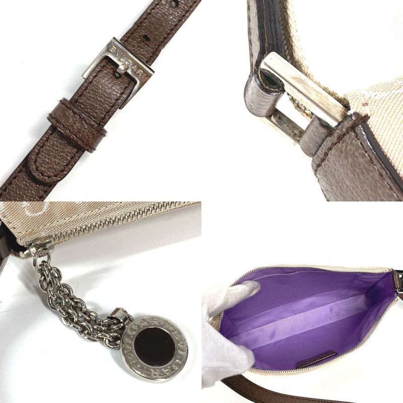 Bvlgari Shoulder Bag Logomania Logo Leather / Canvas Beige