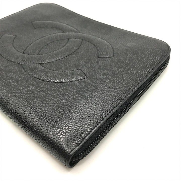Chanel CC Logo Caviar Leather Mini Pouch Second Black