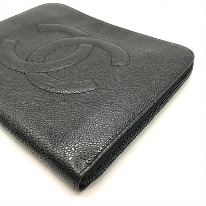 Chanel CC Logo Caviar Leather Mini Pouch Second Black