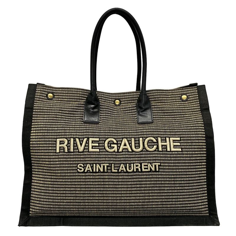 Saint Laurent Paris Rive Gauche Tote Bag 499290 Ivory And Black Leather