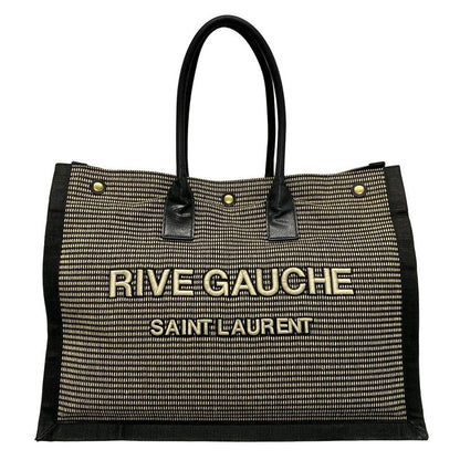 Saint Laurent Paris Rive Gauche Tote Bag 499290 Ivory And Black Leather