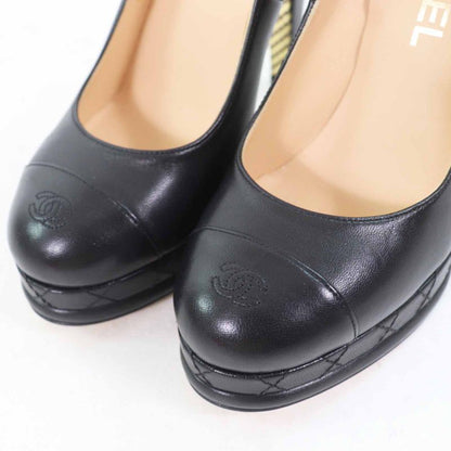 CHANEL G28461 Beautiful Legs Coco Mark Stitching Round Toe Leather Pumps 12cm