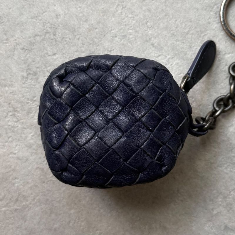 Bottega Veneta Key Ring Coin Case Charm Intrecciato Lamb Leather Navy
