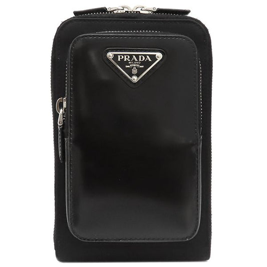 Prada Shoulder Bag Re-Nylon Smartphone Case Nylon Leather Black Silver Hardware