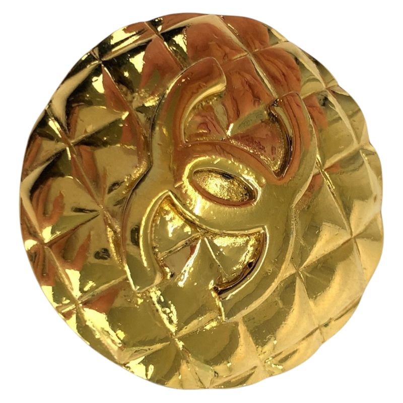 Chanel Vintage Matelasse Coco Mark Gold Plated Earrings 2 6 Engraved Ladies