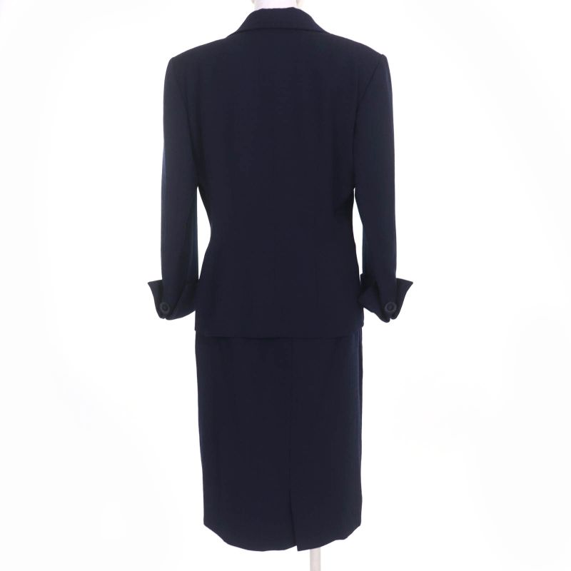 Christian DIOR Vintage 100% Wool Jacquard Jacket/tight Skirt Setup Dark Navy 13
