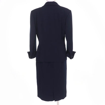 Christian DIOR Vintage 100% Wool Jacquard Jacket/tight Skirt Setup Dark Navy 13