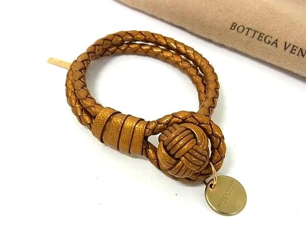 Bottega Veneta Intrecciato Leather Bracelet Bangle In Gold Fs4741