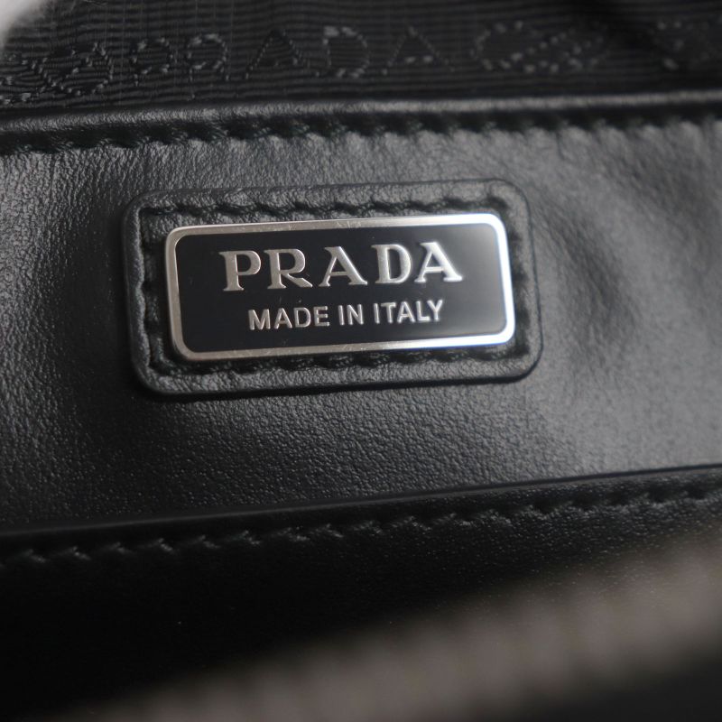 Prada 2vh173 Brick Brushed Leather Triangle Logo Shoulder Bag Black Made In
