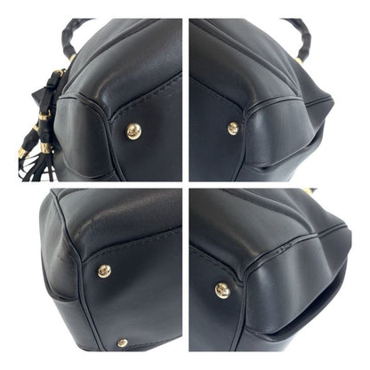 Gucci Bamboo Black Gold Hardware Leather 296860 Handbag Women 504398