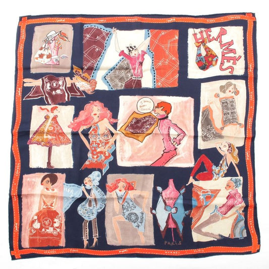 Hermes Carre 70 Paris Monami Fashion Show Silk Scarf Multicolor