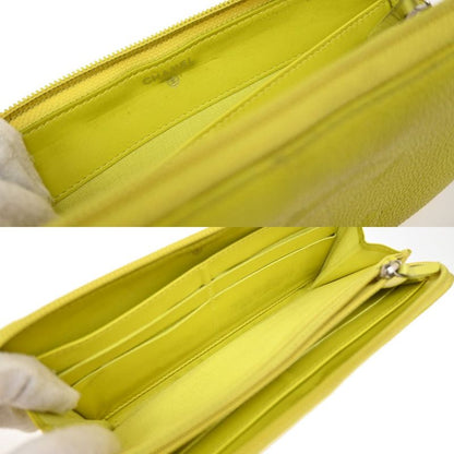 Chanel Long Wallet Round Zipper CC Caviar Skin Yellow 37ka813