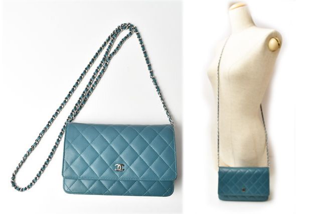 Chanel Chain Wallet Shoulder Bag Long Wallet Clutch Turquoise