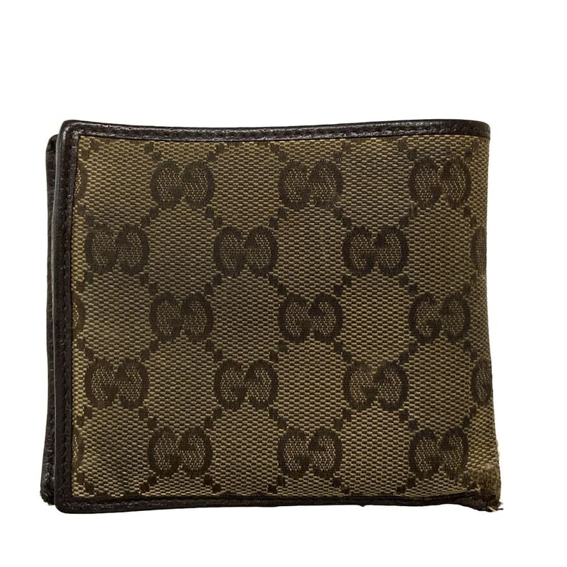 Gucci Bifold Wallet In GG Pattern 04862 Beige And Dark Brown Leather