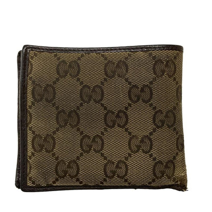 Gucci Bifold Wallet In GG Pattern 04862 Beige And Dark Brown Leather