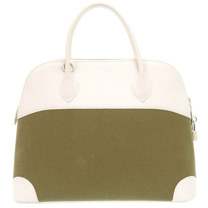 Hermes Bolide 37 Toile Gibesieres Vorsluft Khaki White □K Engraved Handbag 1537