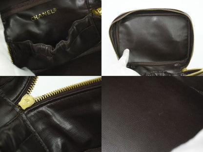 Authentic Chanel Coco Mark Vanity Bag Handbag Cosmetic Pouch Caviar Skin