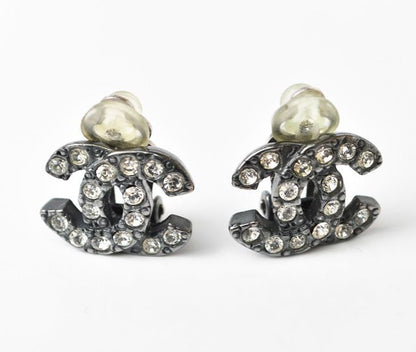 Chanel Earrings Accessories Rhinestone Gunmetal 2302-34