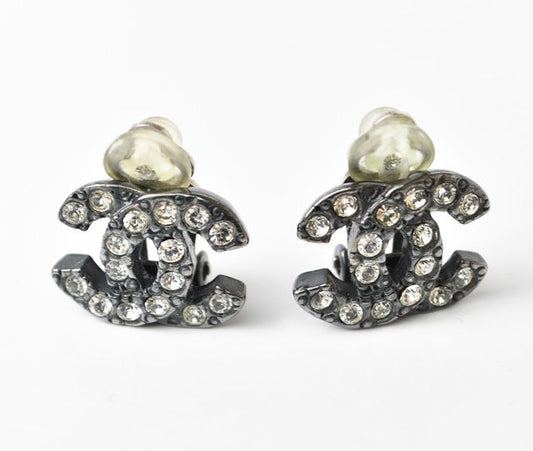 Chanel Earrings Accessories Rhinestone Gunmetal 2302-34