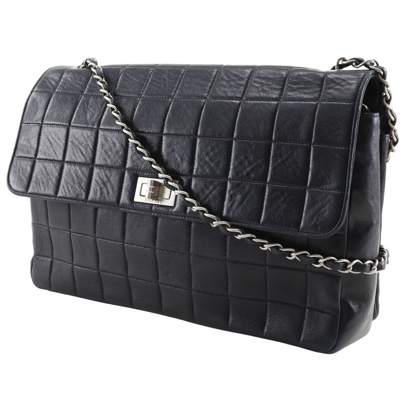 Chanel 2.55 Chocolate Bar Chain Shoulder Vintage Lambskin Black Women Shoulder