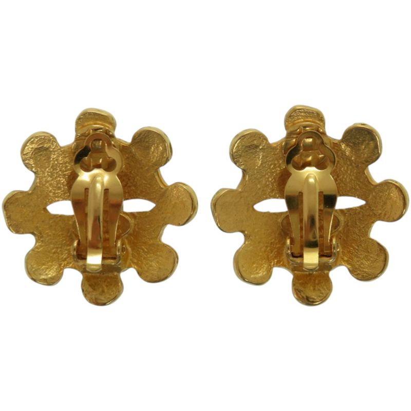 Chanel Vintage Coco Mark Flower Metal Gold Earrings 0147 Chanel