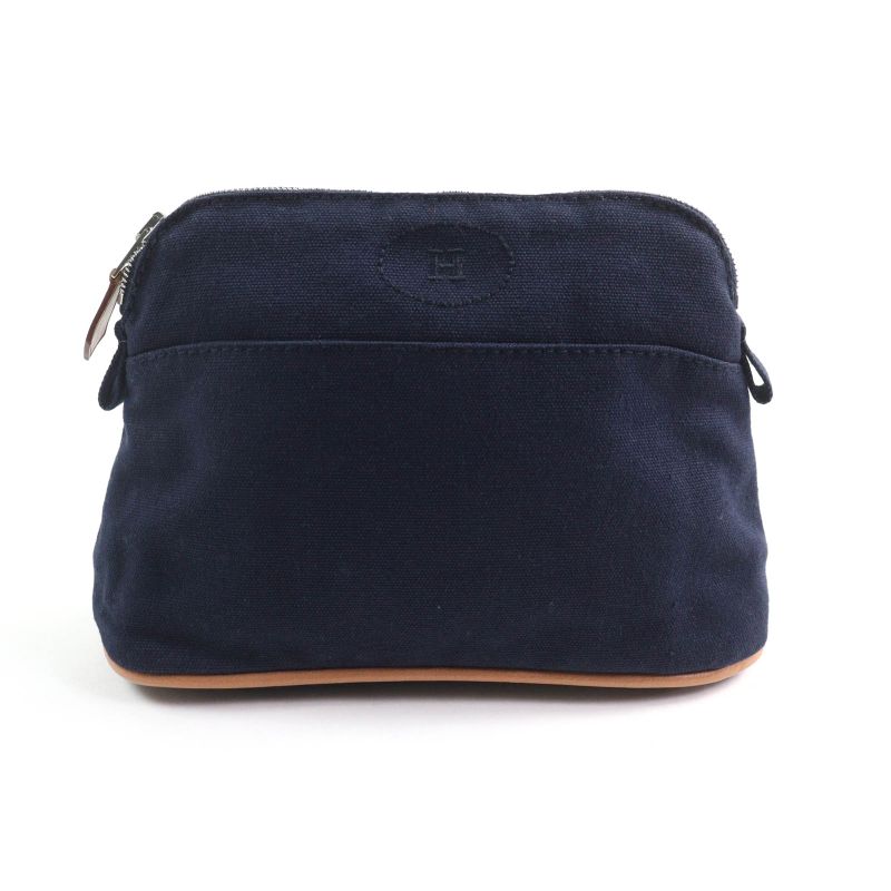 Hermes Bolide Pouch PM H Logo Embroidery Pouch / Cosmetic Pouch Navy Made In