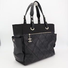 Chanel Paris Biarritz Tote GM Coco Mark Tote Bag Coated Canvas Black A34210