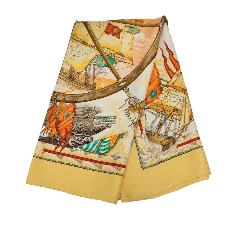 Hermes Carre 90 Vive Le Ven Blow The Wind Beige Multicolor Silk Women Hermes