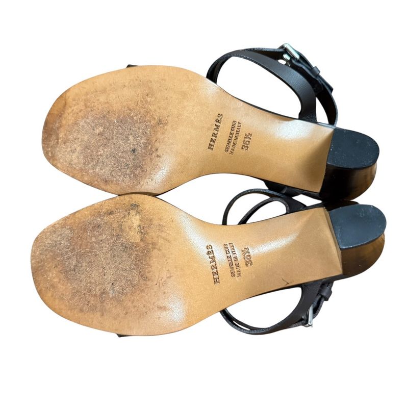 Hermes Leather Strap Sandals Size 36 1/2 Approx 23.5cm (9.25in) Brown Women's