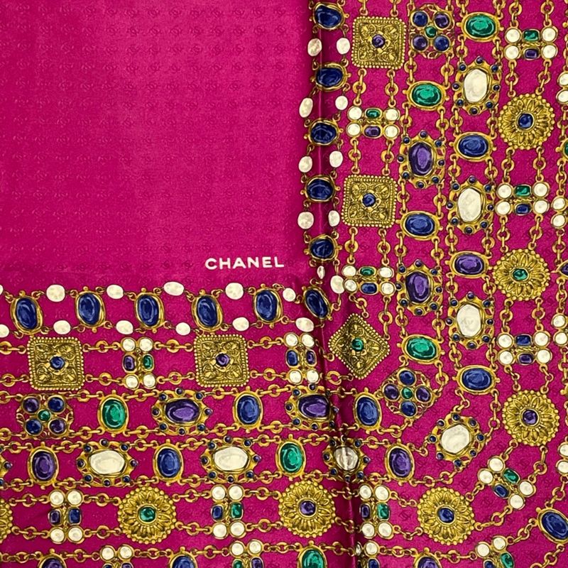 Chanel Jewelry Scarf Silk Pink Multicolor