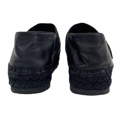 Chanel Flat Shoes Leather Black Gold Here Mark Logo Espadrilles