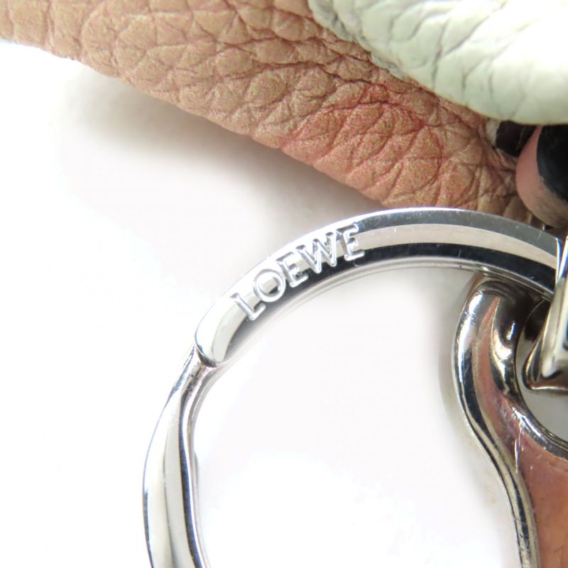 LOEWE Gingham Check Rabbit Charm Leather Coin Case Pink White Silver Hardware