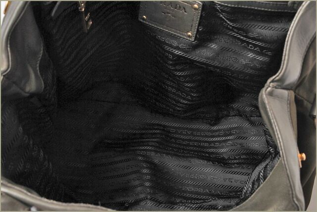 Prada Handbag Shoulder Bag Prada Logo Embroidery Nylon Dark Khaki With Strap