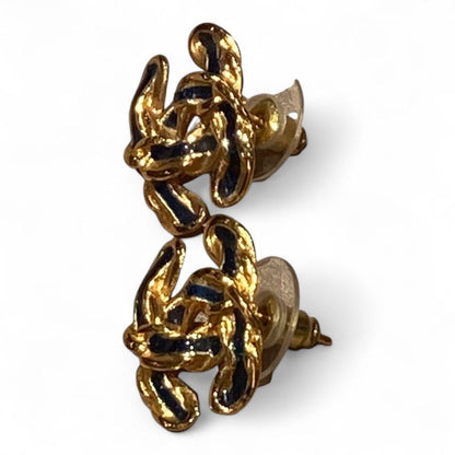 Chanel ⑤ Pierce Logo Chain Motif 99a Women's Gold And Black FREE