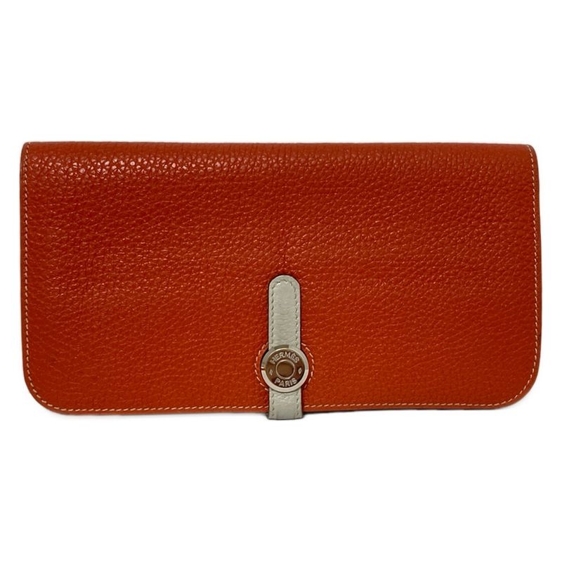 Hermes Bifold Wallet Dogon Long Sanguine And Pearl Gray Silver Hardware