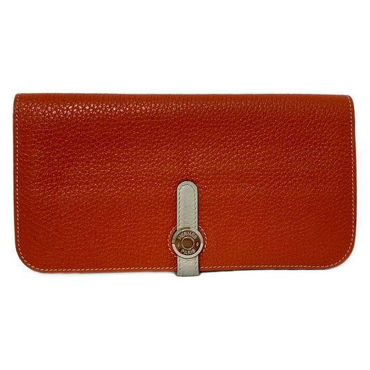 Hermes Bifold Wallet Dogon Long Sanguine And Pearl Gray Silver Hardware