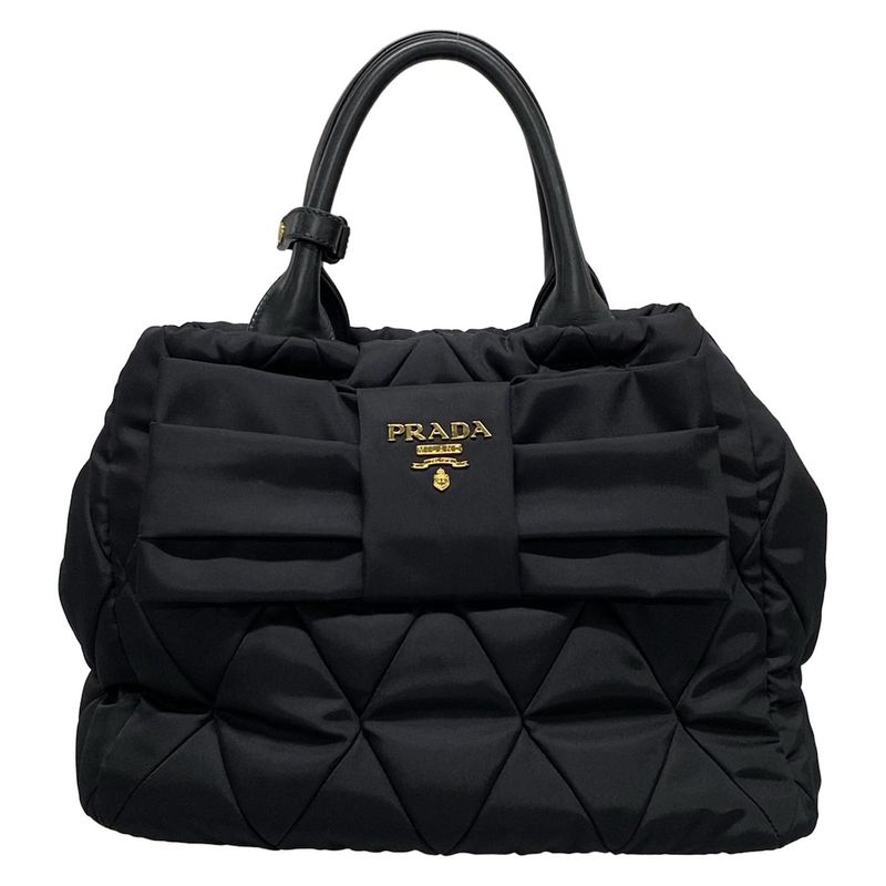 Prada Tote Bag New Tessuto Bomber 1bg005 Black Leather