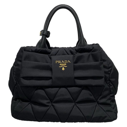 Prada Tote Bag New Tessuto Bomber 1bg005 Black Leather